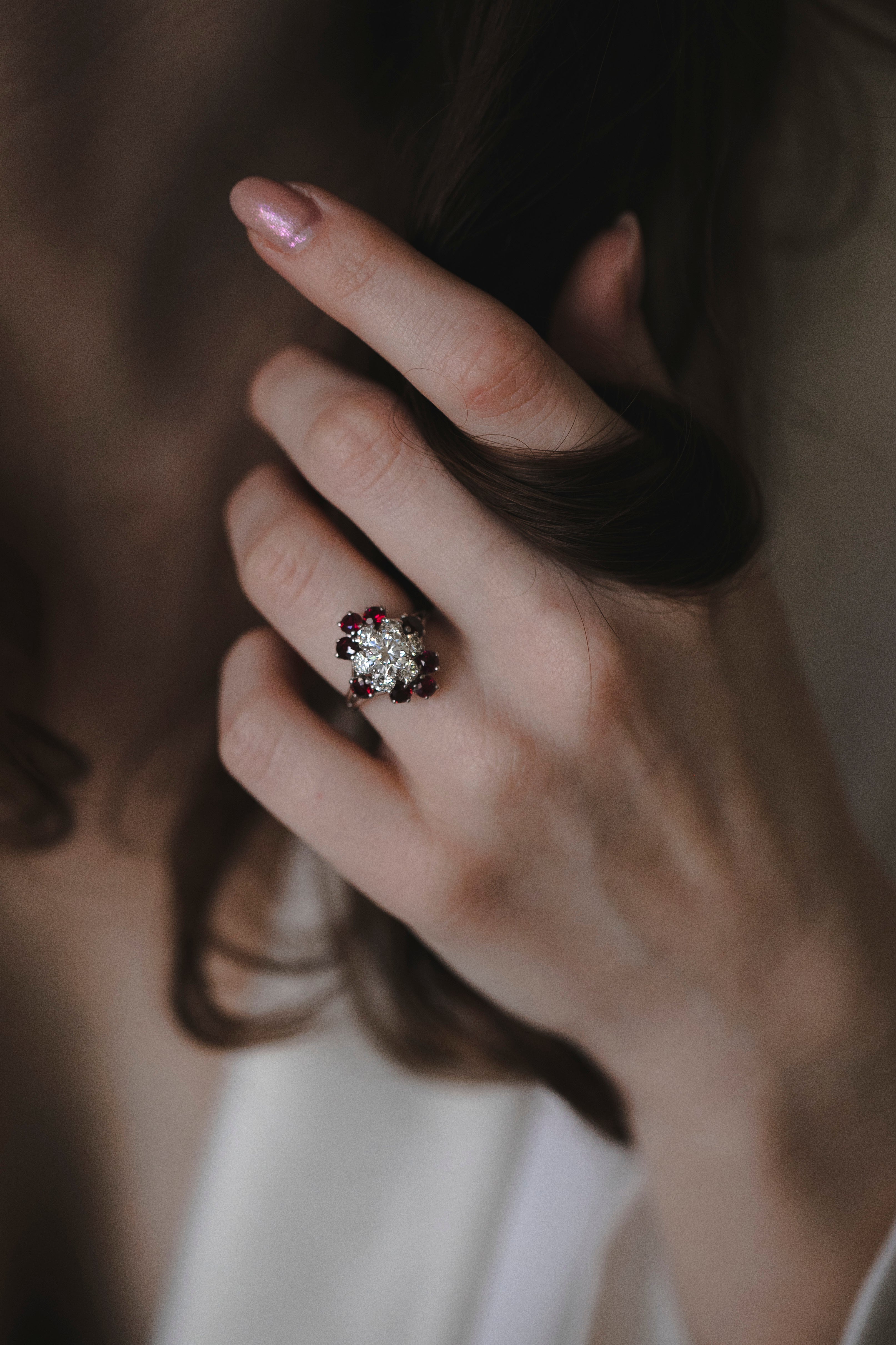 Pre-Loved טבעת זהב עם יהלומים ואבני ספינל 1001