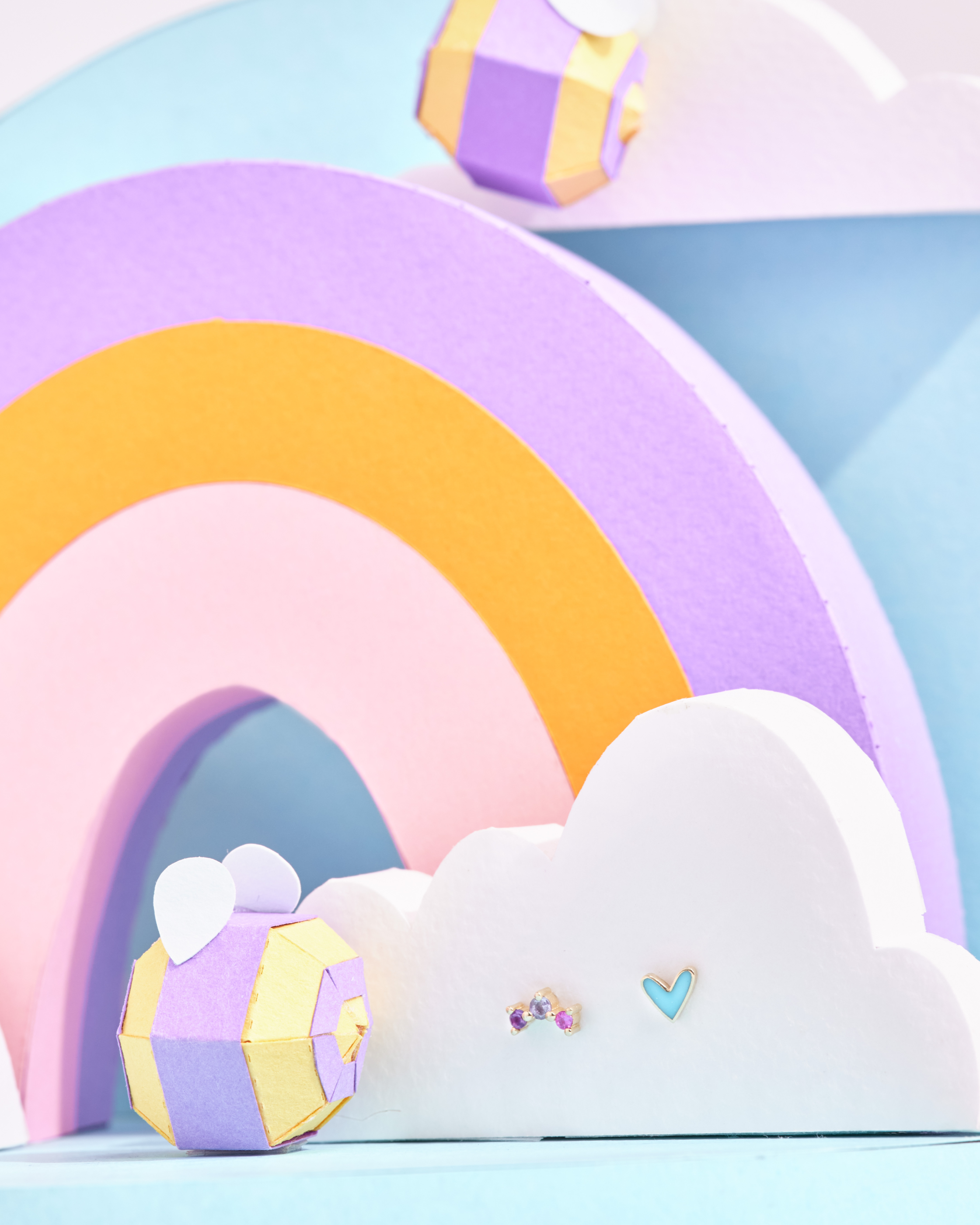 עגיל ילדות לב טורקיז זהב ואמייל