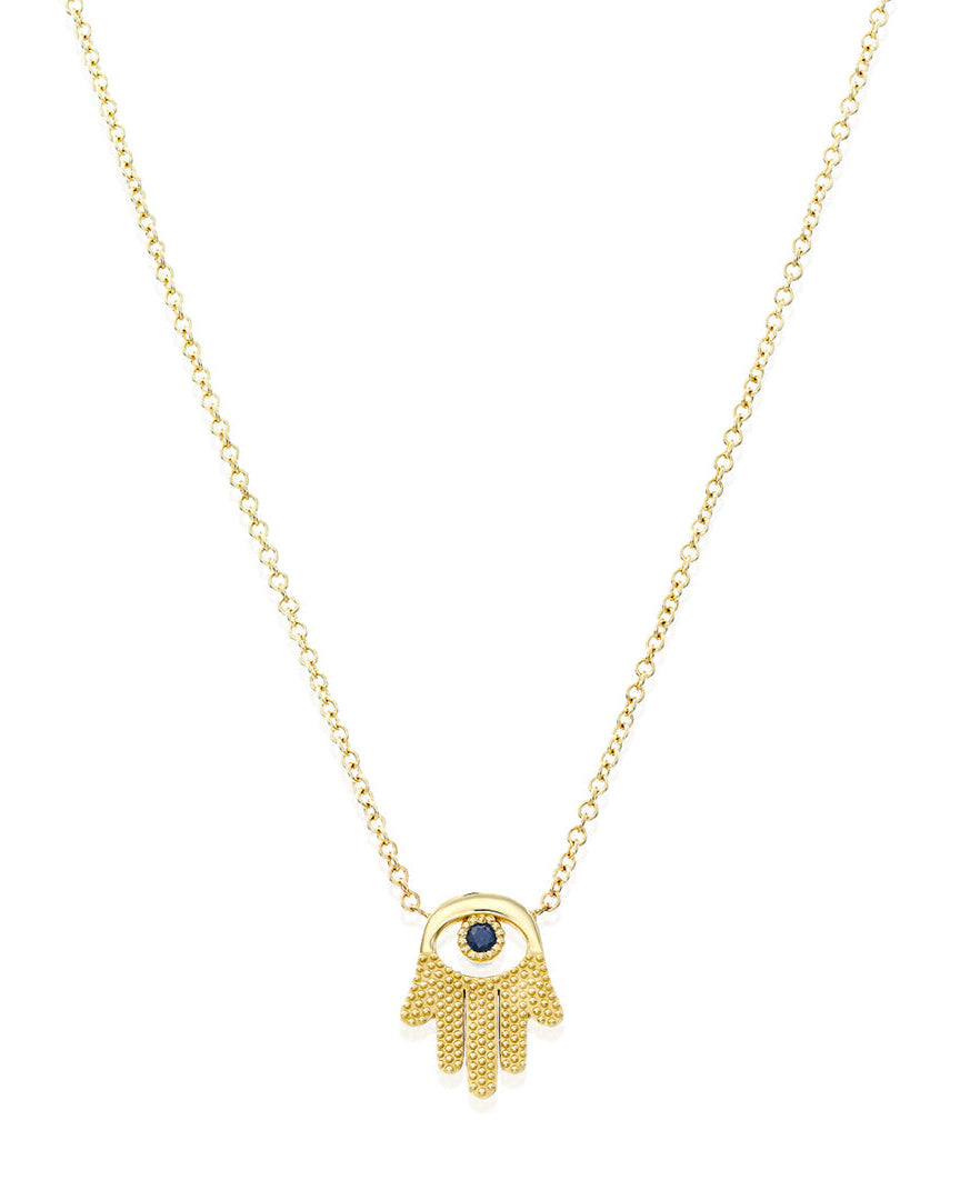 שרשרת חמסה מעוטרת עם עין וספיר