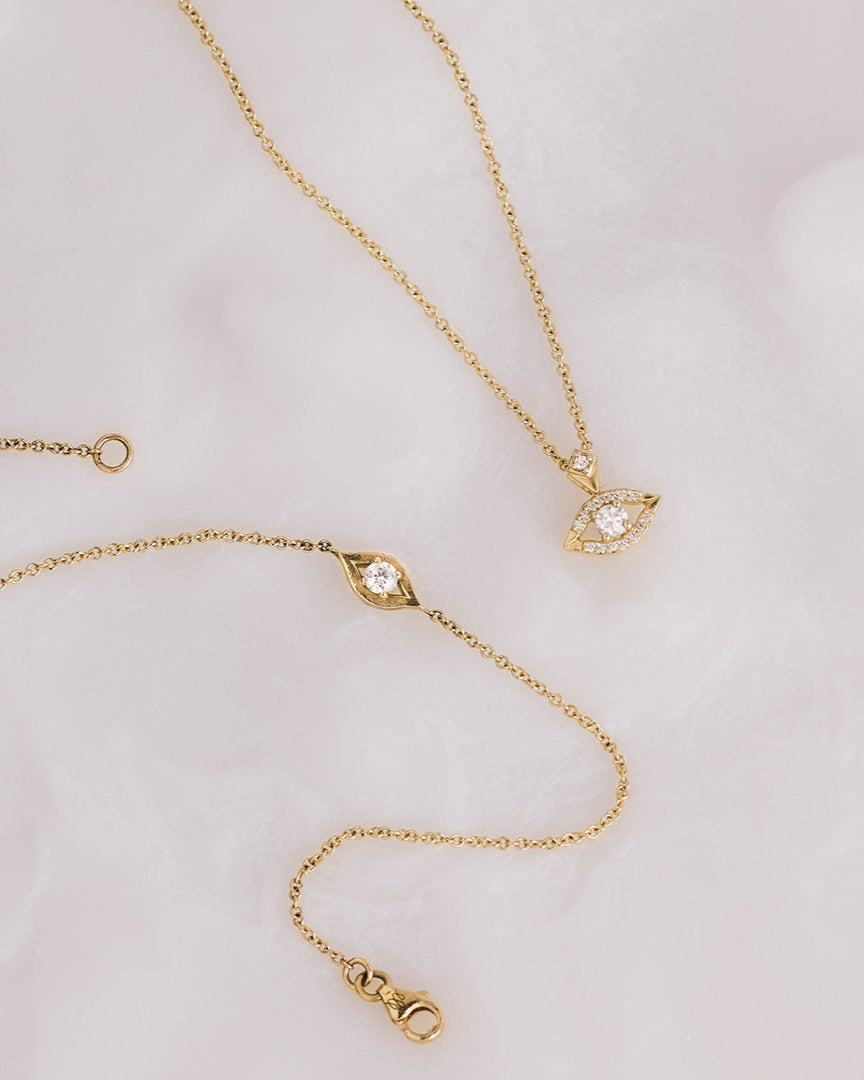 שרשרת זהב עין הרע משובצת יהלומים לבנים