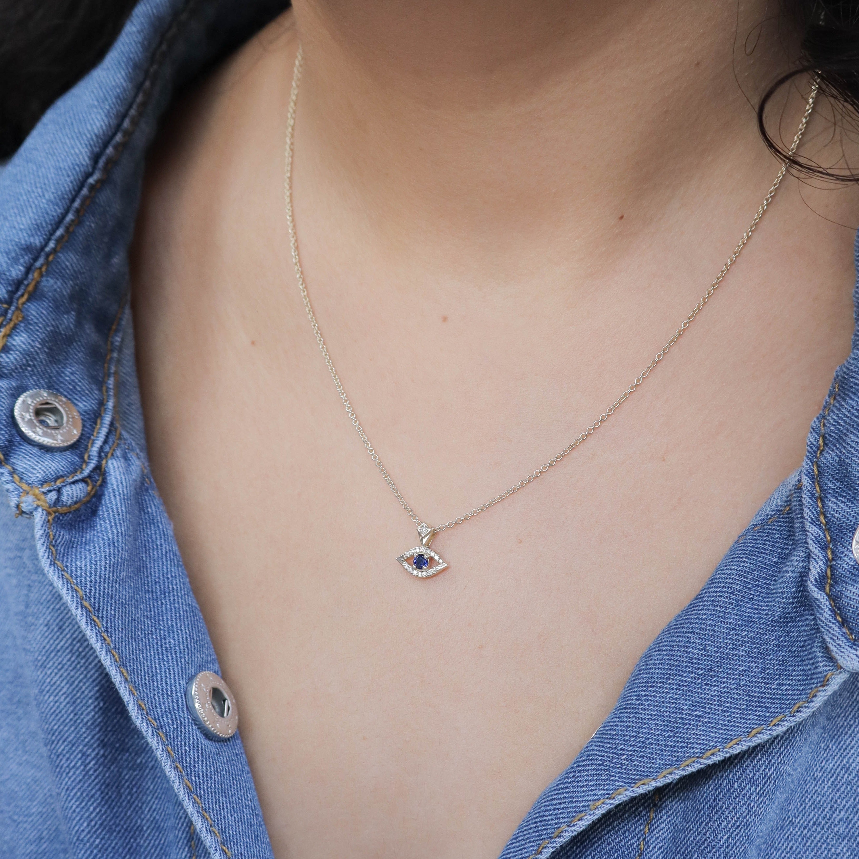 שרשרת עין הרע ספיר ויהלומים