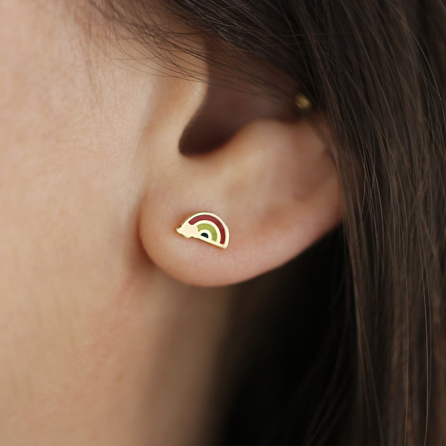 עגיל זהב ריינבו לילדות