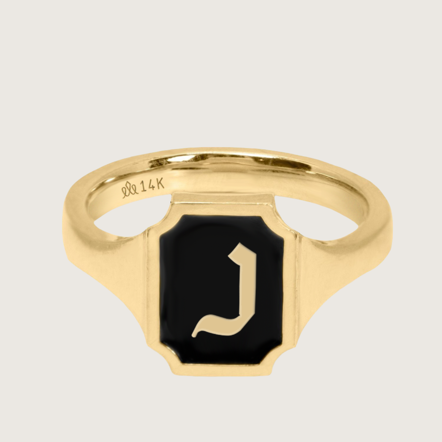 טבעת תום - טבעת אות אמייל שחור