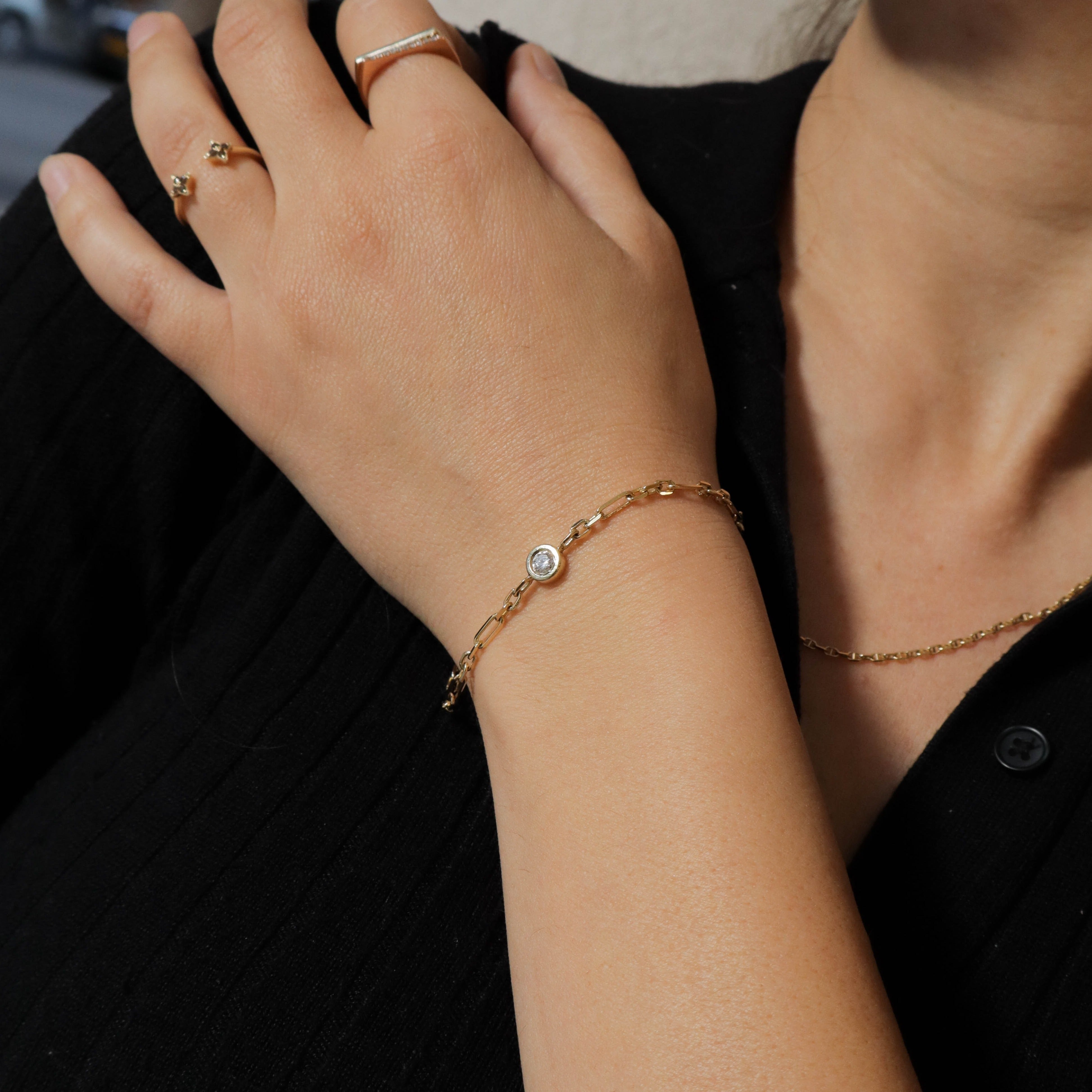 צמיד חוליות זהב טרס עם יהלום 4 מ"מ