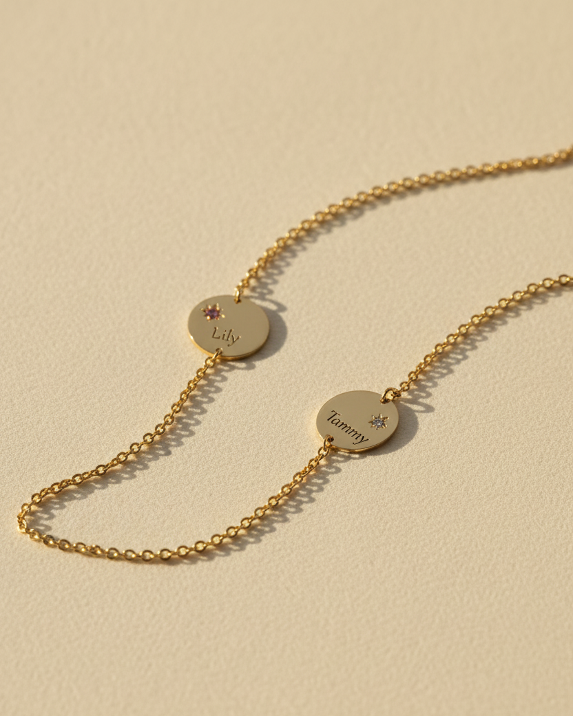 שרשרת קיארות משובצות אבני חן וחריטה