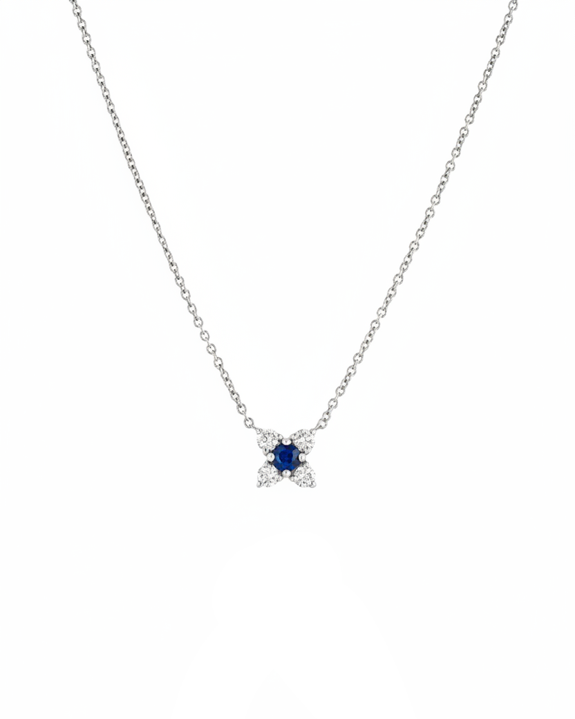 שרשרת ולנטינה עם יהלומים לבנים וספיר