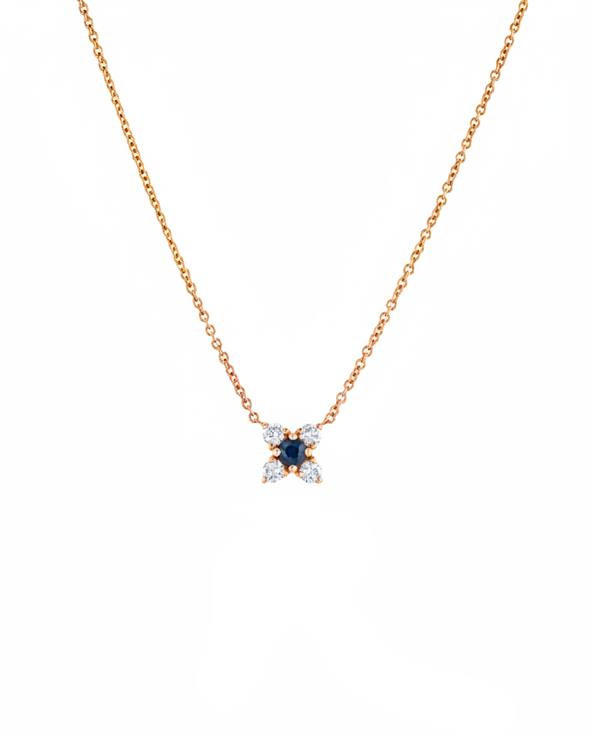 שרשרת ולנטינה עם יהלומים לבנים וספיר