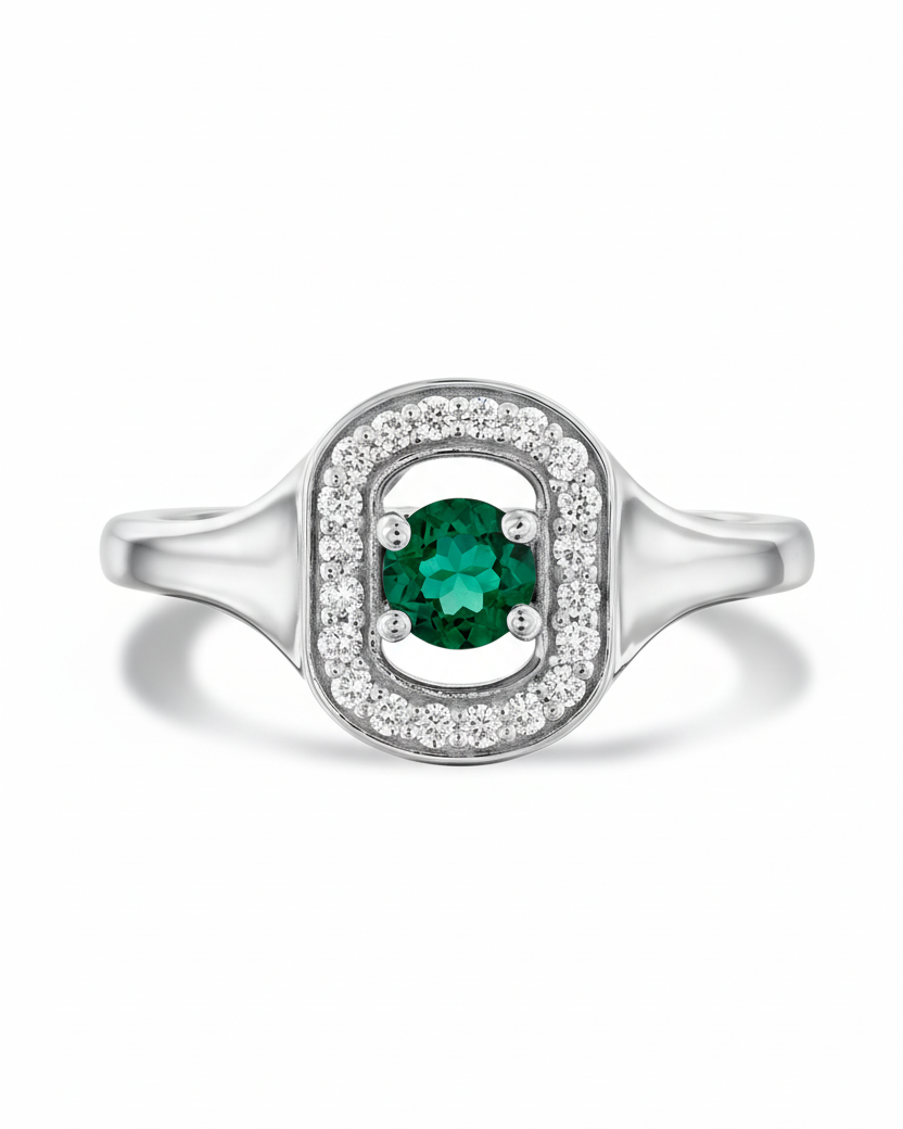 טבעת 05 - אמרלד ויהלומים לבנים