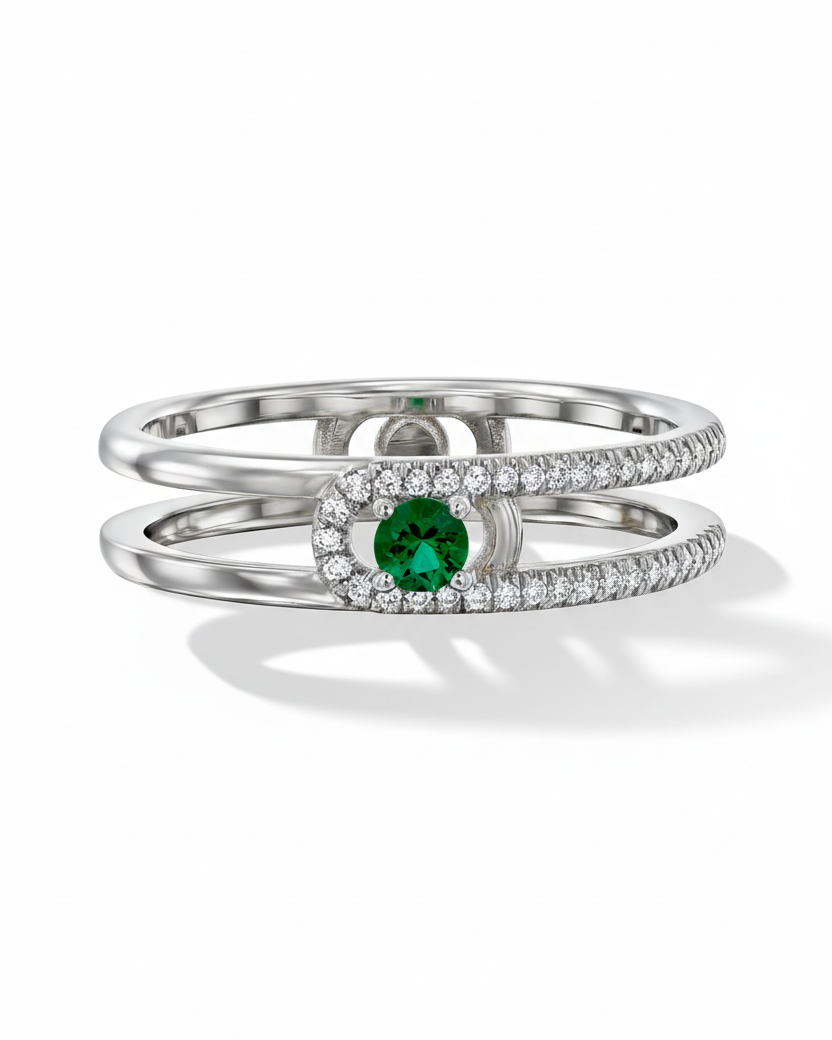 טבעת 06 - אמרלד ויהלומים לבנים