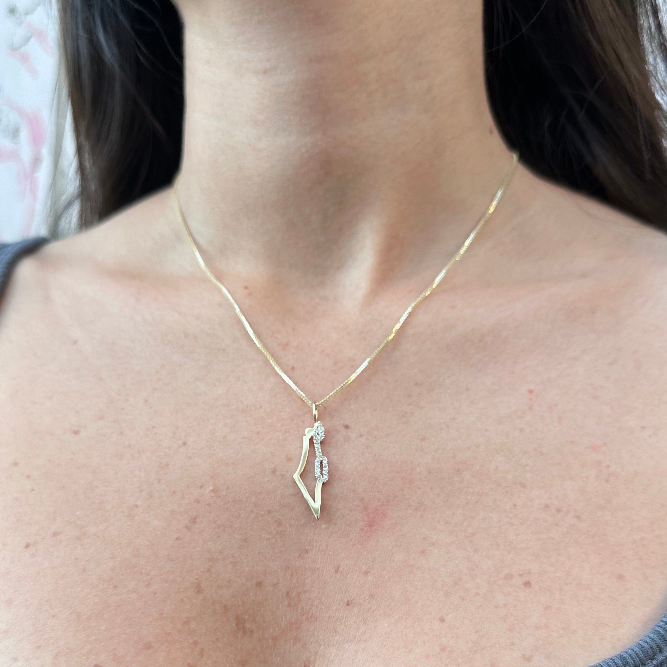 תליון מסגרת ארץ ישראל משובצת יהלומים על קו המים