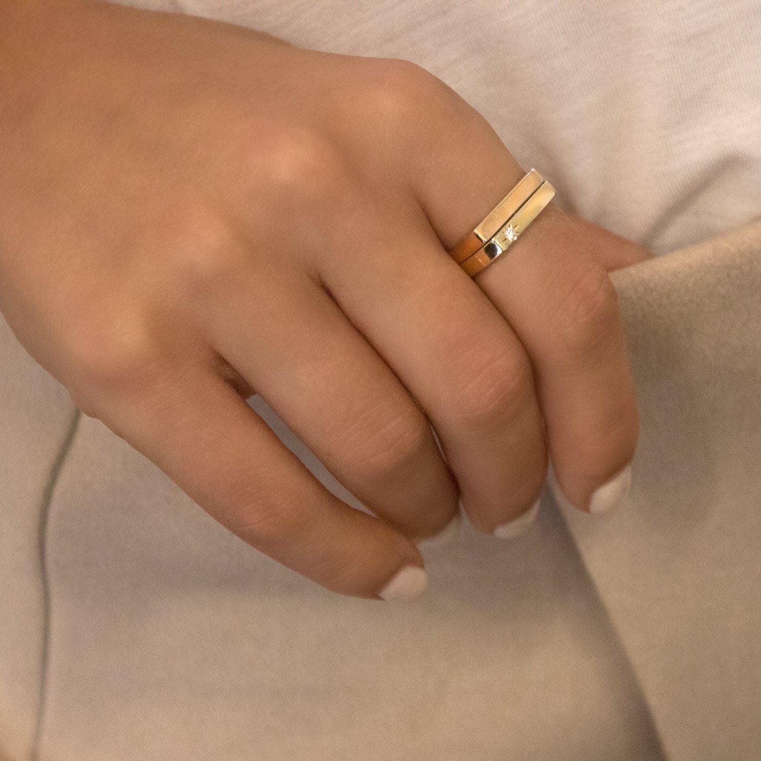 stackable diamond ring with engraving