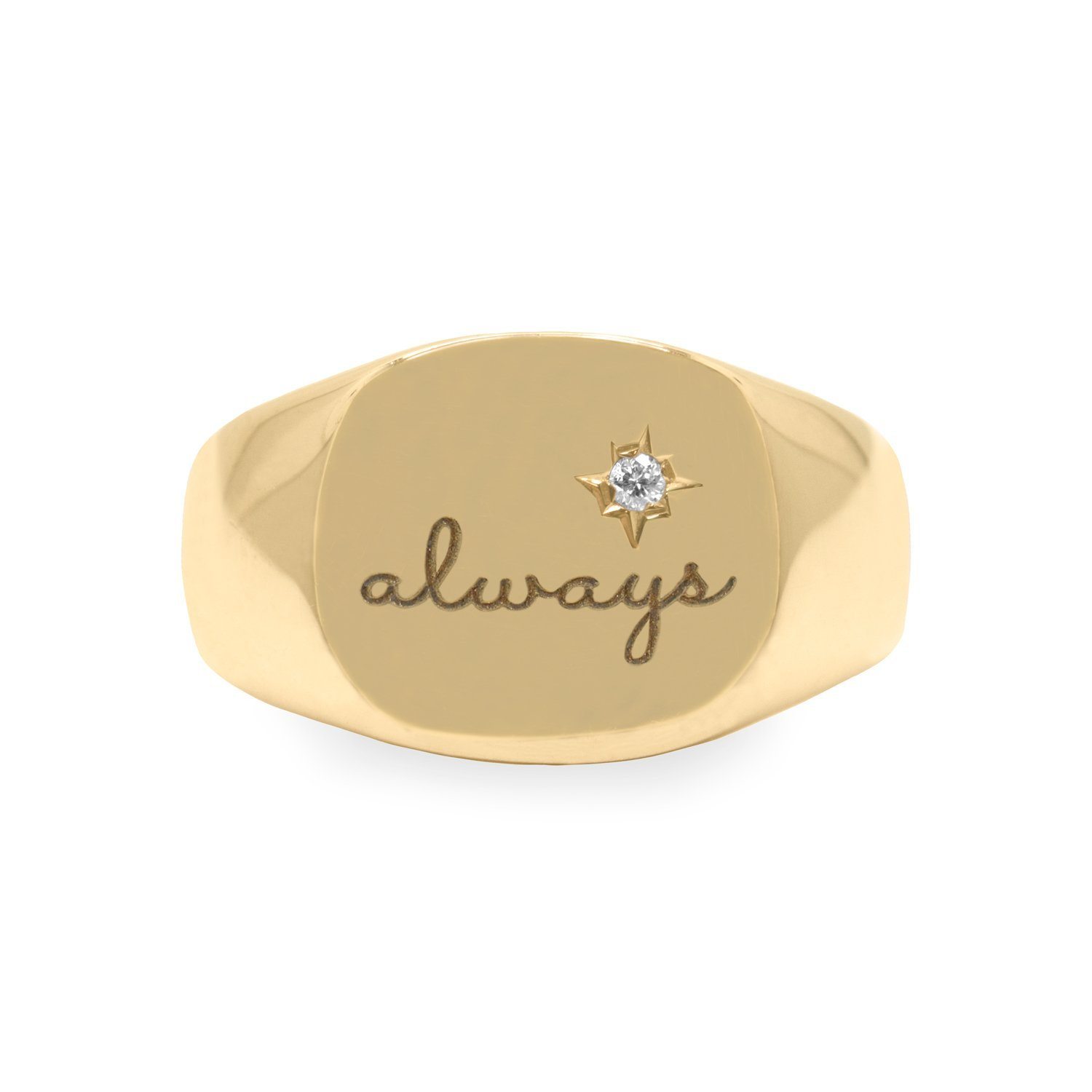 טבעת מריה עם יהלום בשיבוץ כוכב וחריטה