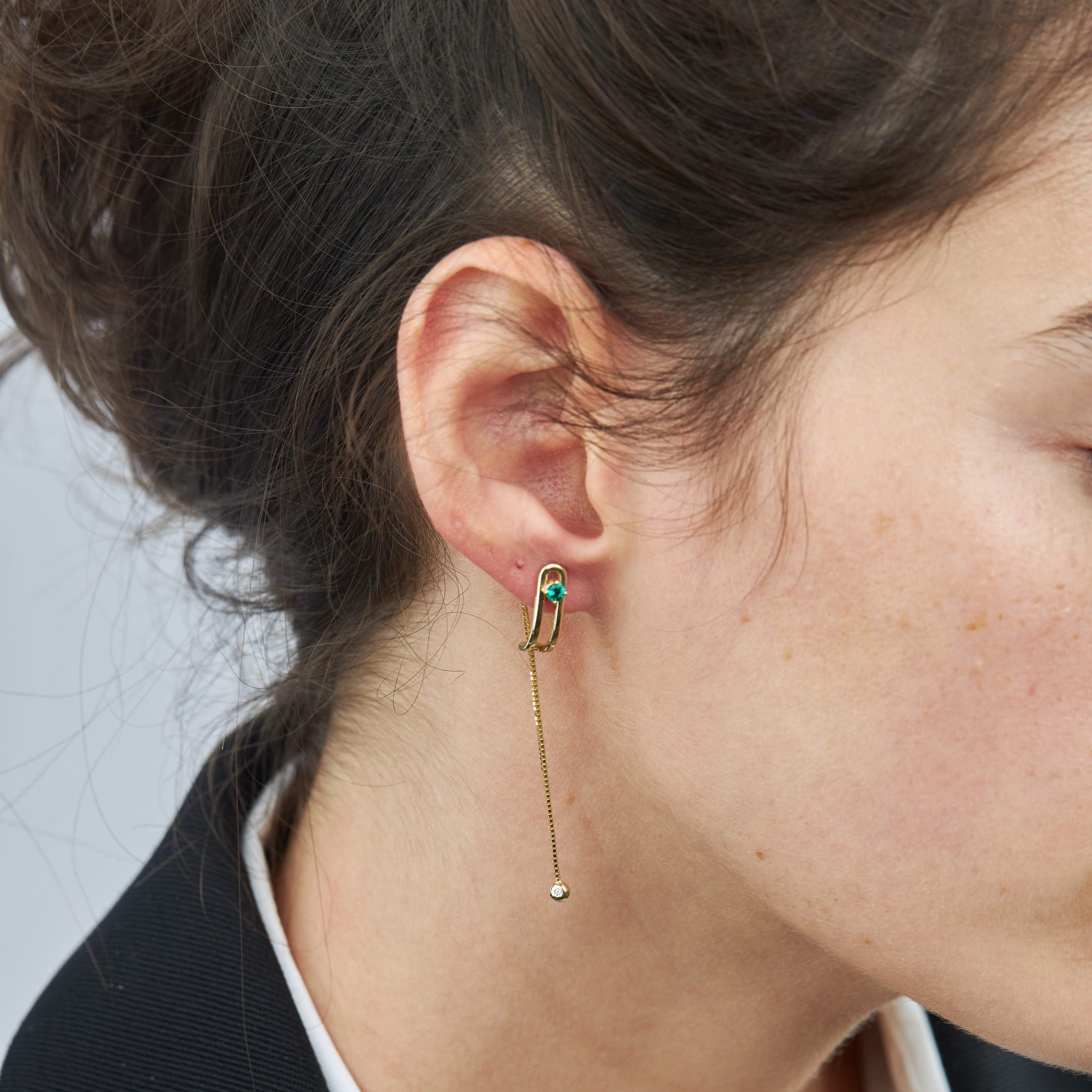 עגיל 12 - אמרלד ויהלום לבן