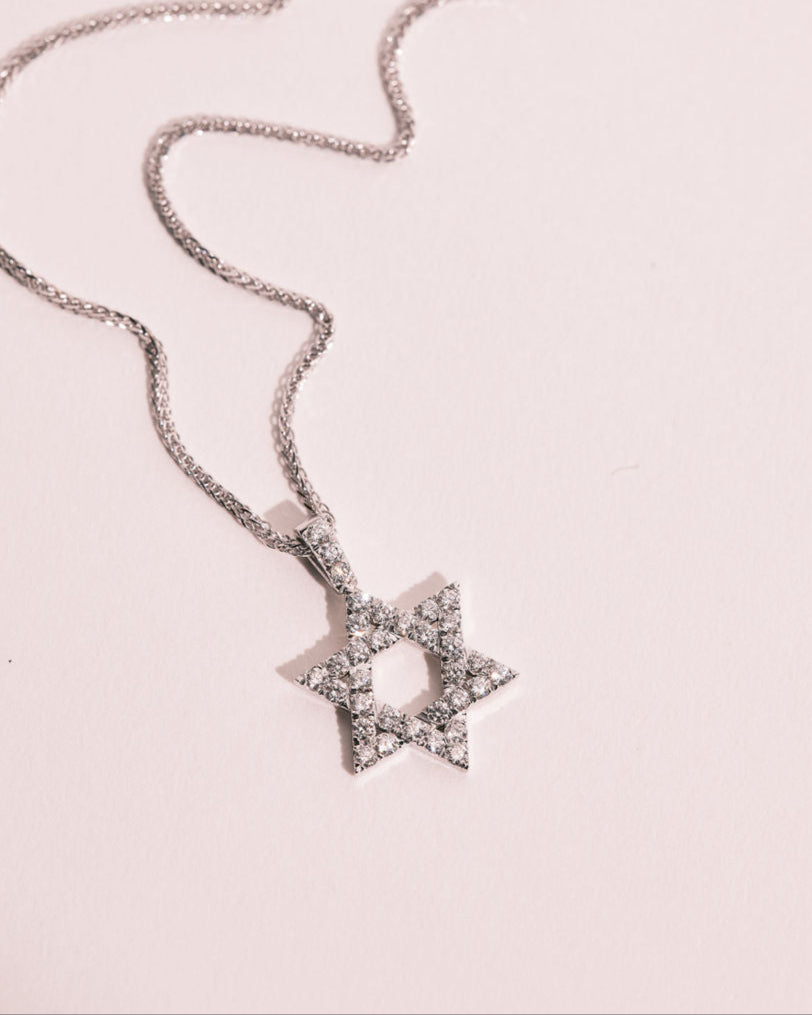 שרשרת מגן דוד יהושוע משובץ גדול