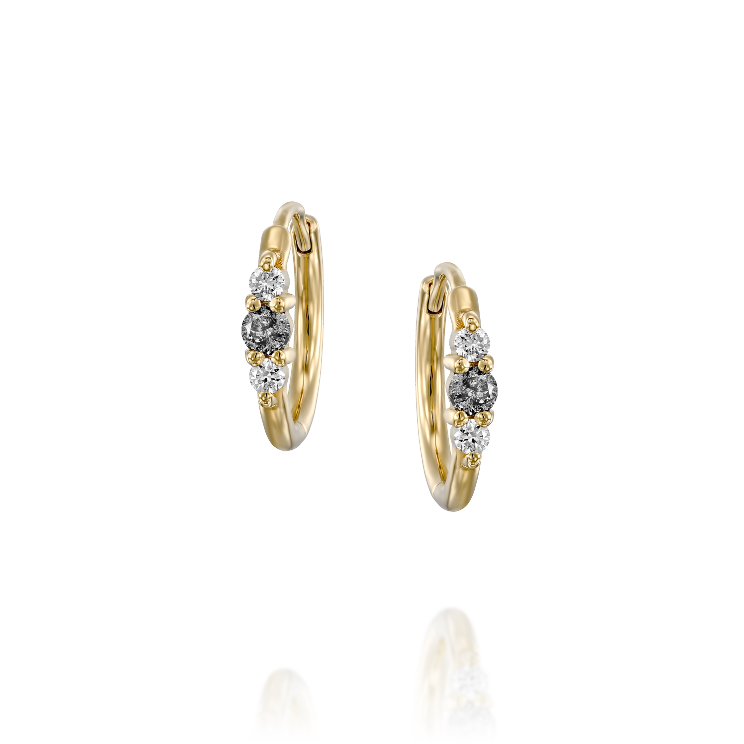 עגיל חישוק מיני אודרי עם יהלומים אפור לבן