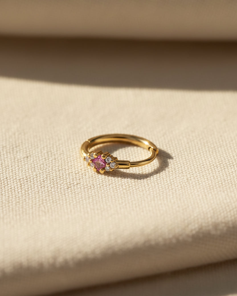 עגיל חישוק ג׳ולייט ספיר ורוד ויהלומים