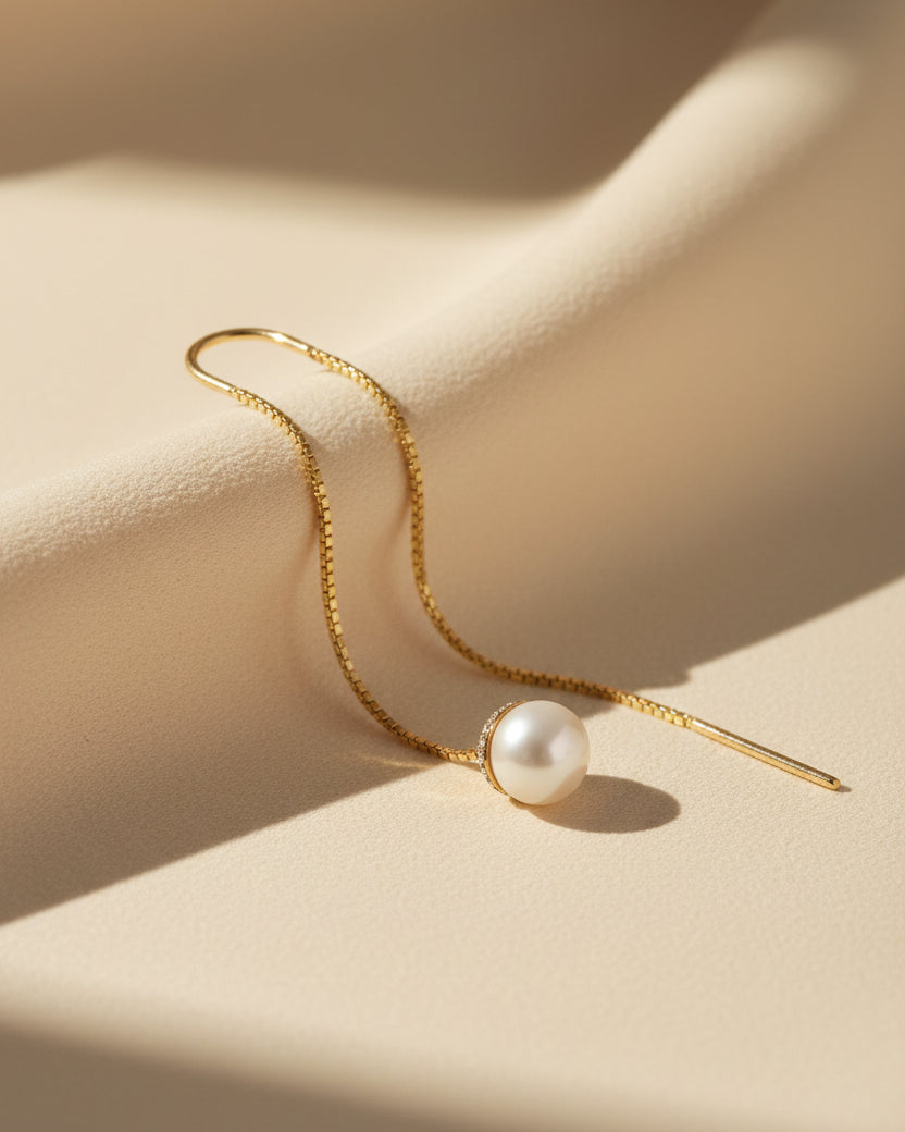 עגיל אשלי פרסה פנינה ויהלומים לבנים