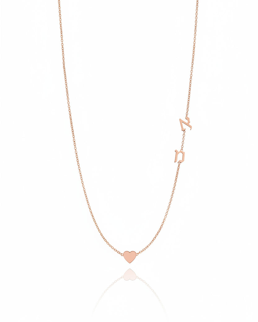 שרשרת תליוני אותיות עברית מרחפים עם לב