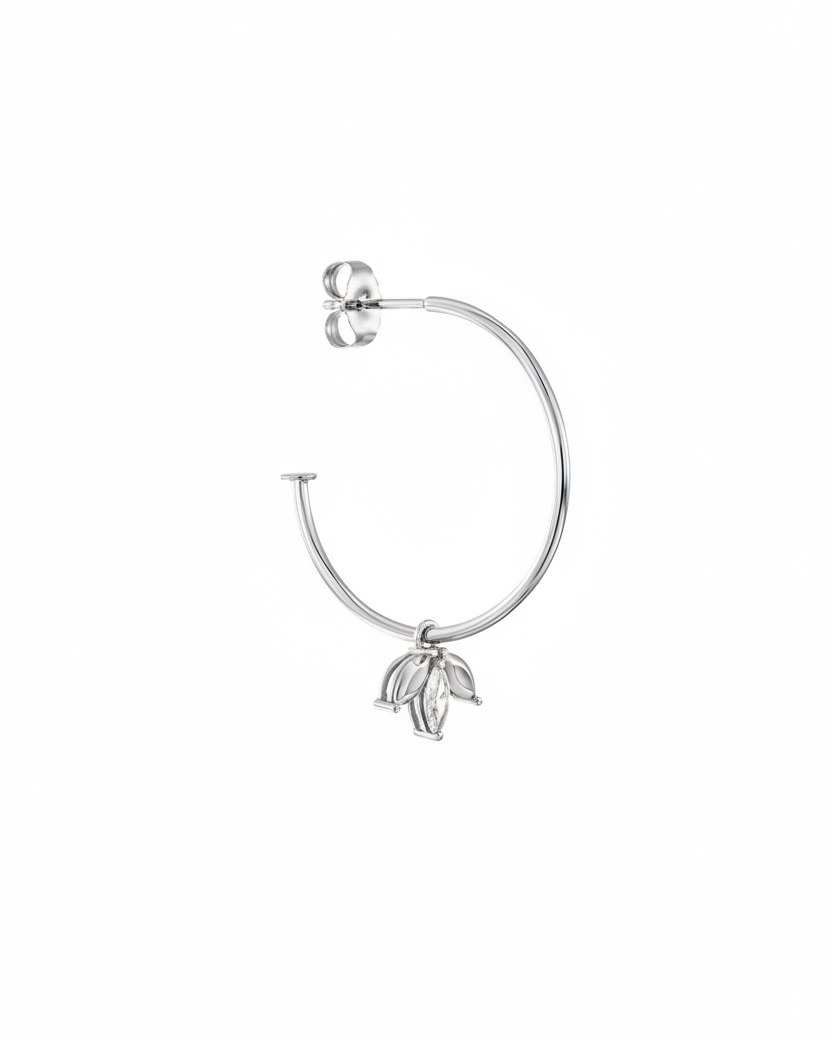 עגיל חישוק דו-בארי יהלומים לבנים