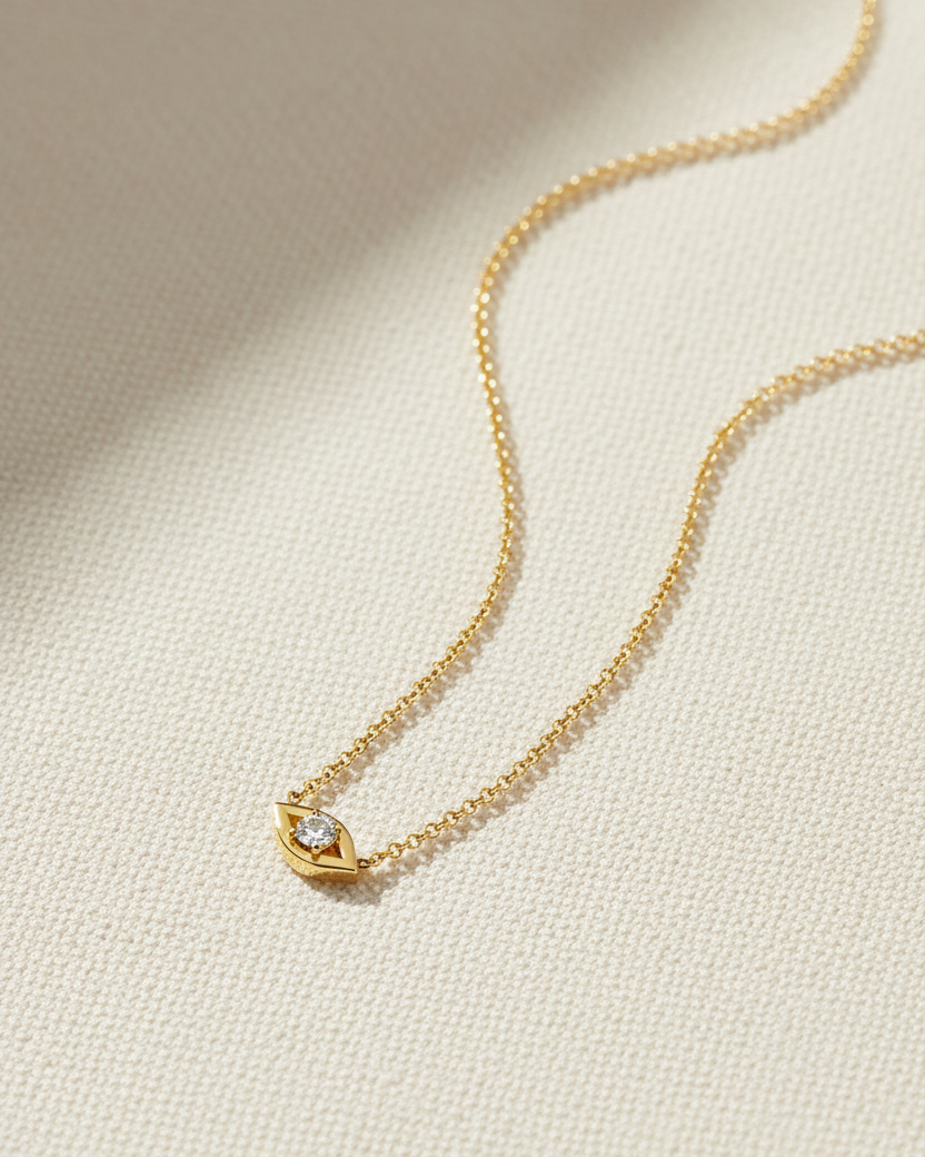 שרשרת עין הרע מרחפת יהלום לבן