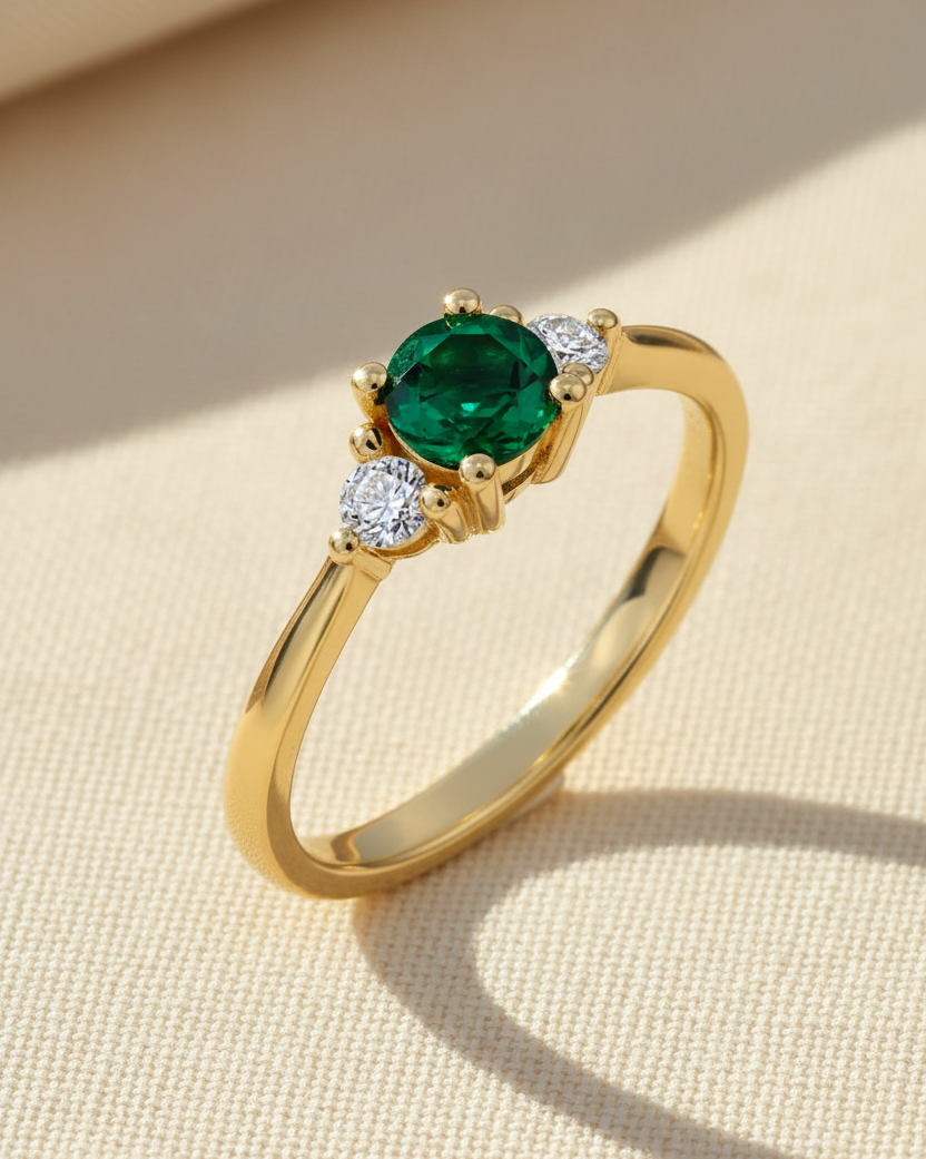 טבעת אודרי אמרלד ויהלומים לבנים 4.5 מ"מ