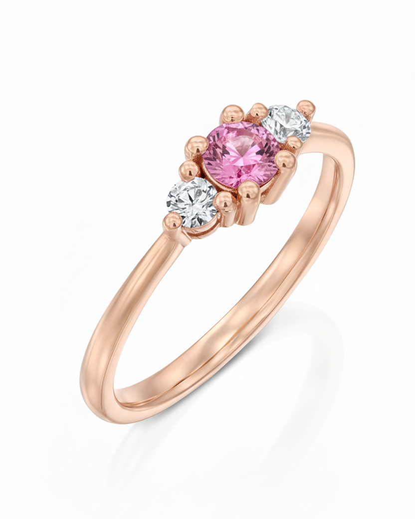 טבעת אודרי ספיר ורוד ויהלומים 3.5 מ"מ