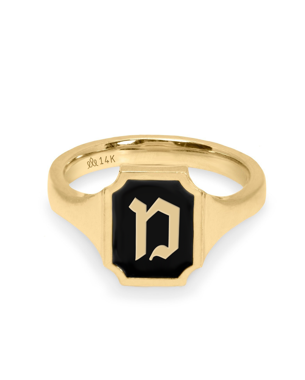 טבעת תום - טבעת אות אמייל שחור