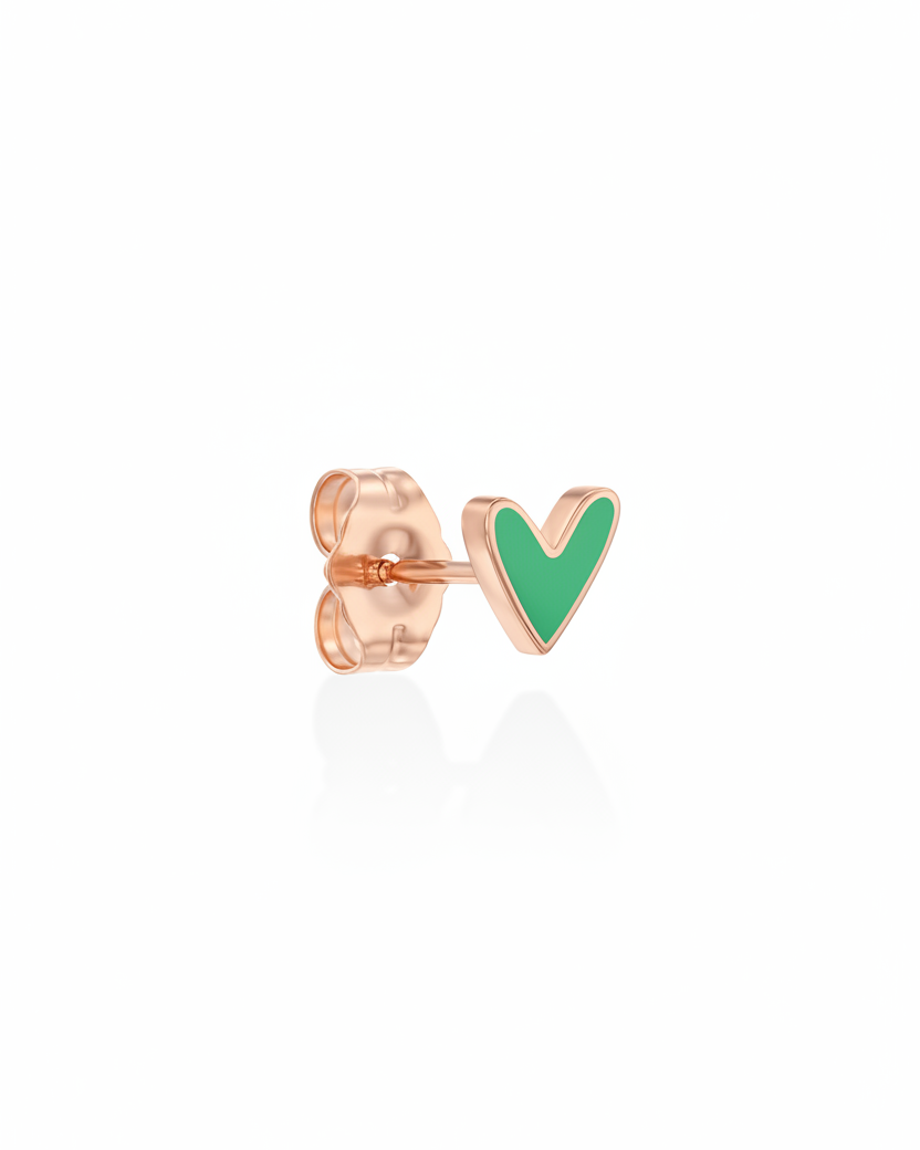 עגיל ילדות לב ירוק זהב ואמייל