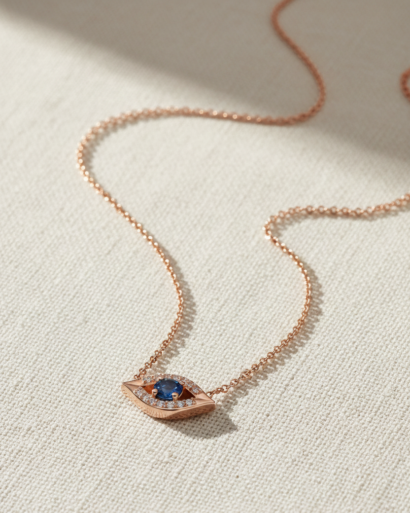 שרשרת עין הרע מוגדלת עם ספיר ויהלומים