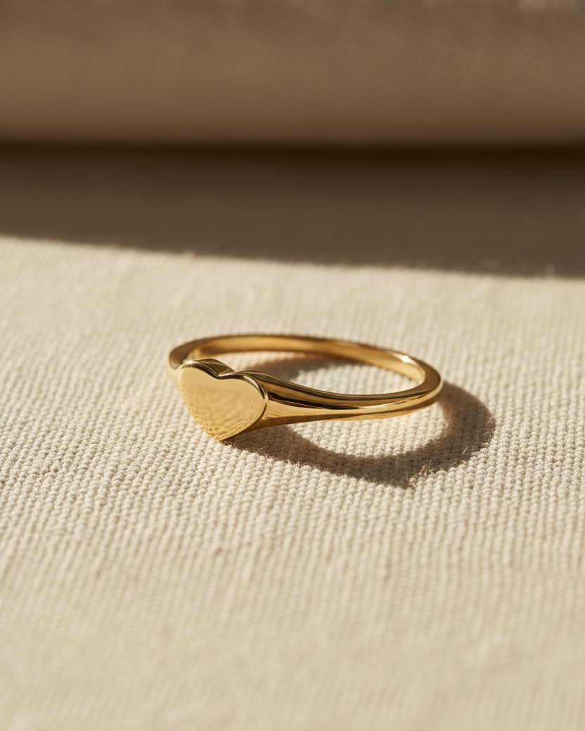 טבעת לב זהב חלק
