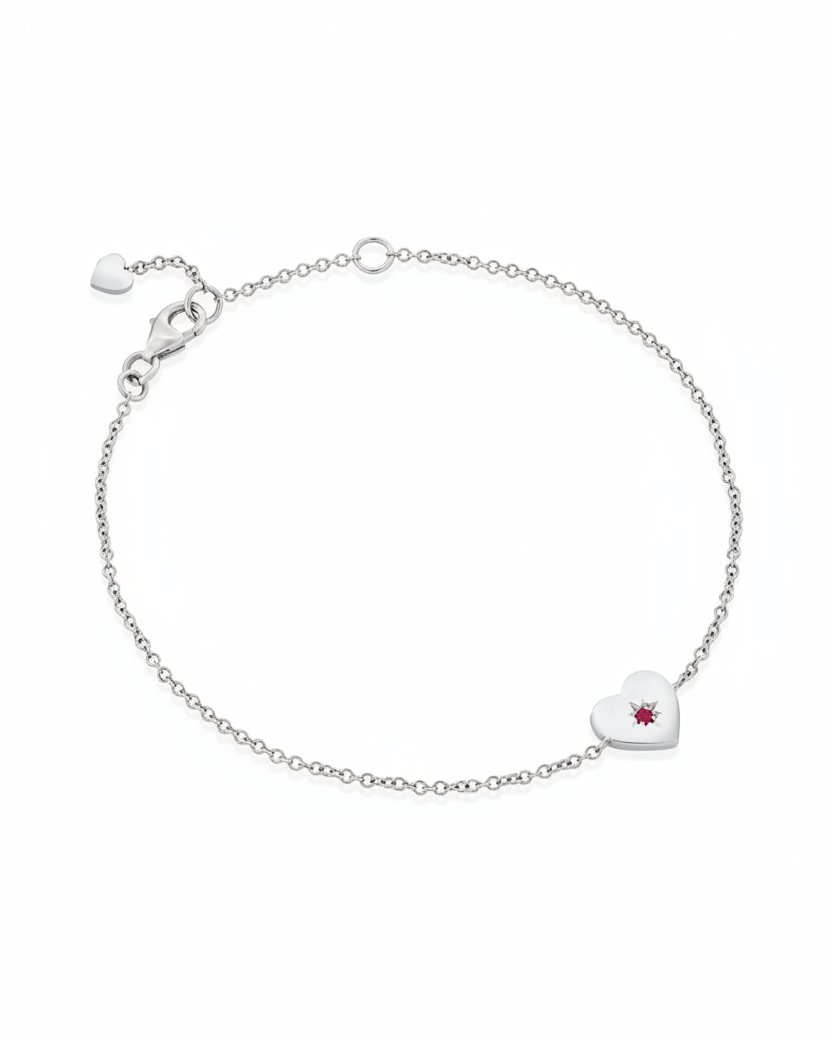 צמיד לב משובץ רובי