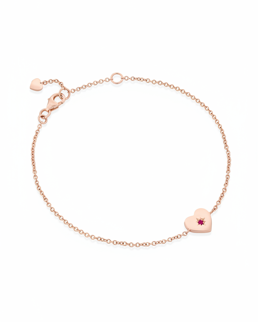 צמיד לב משובץ רובי