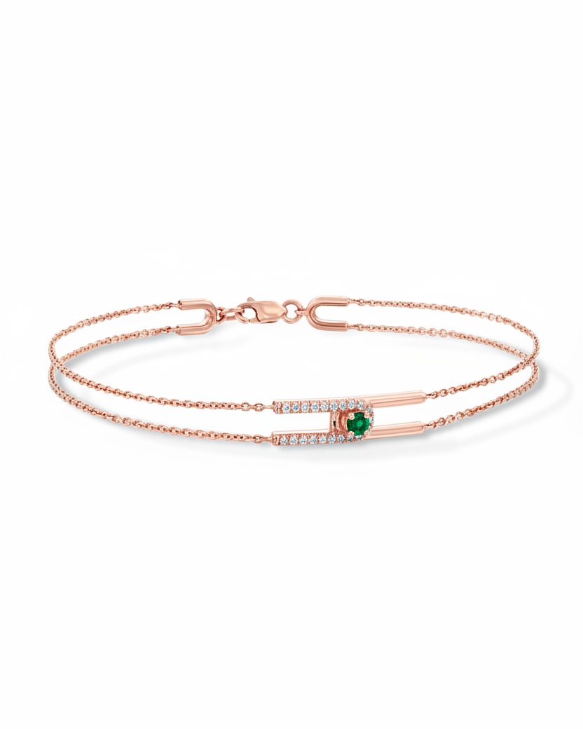 צמיד 08 - אמרלד ויהלומים לבנים