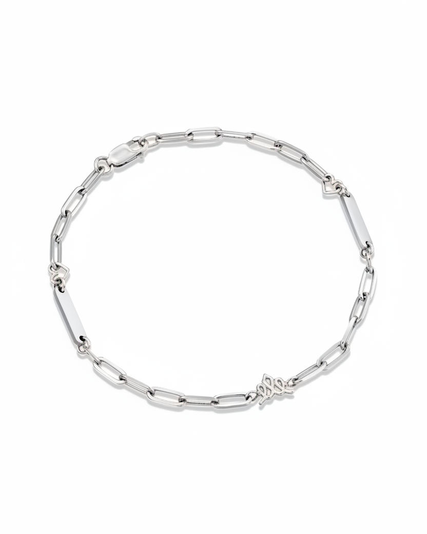 צמיד חוליות עם לב ושמות