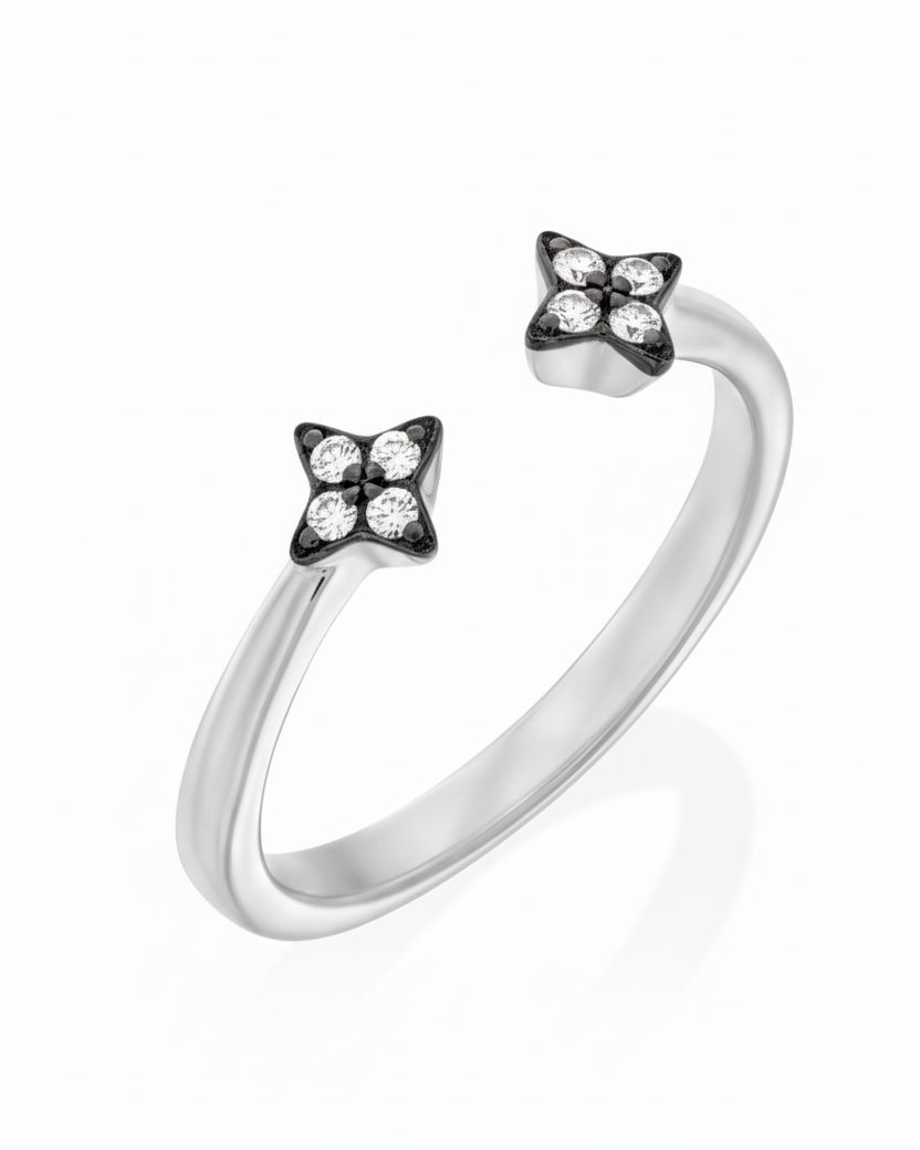 טבעת מרקורי יהלומים לבנים עם השחרה