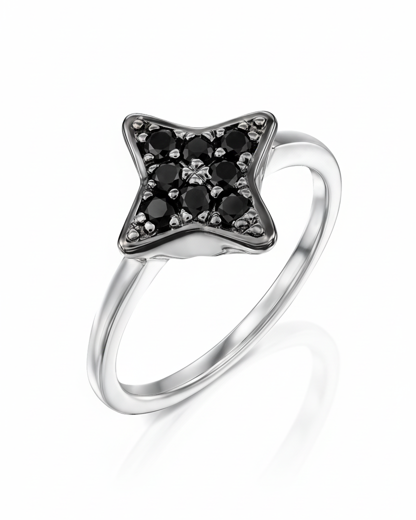 טבעת קסיופאה משובצת יהלומים שחורים