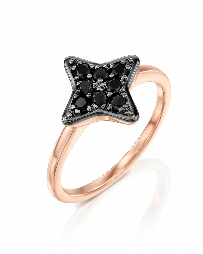 טבעת קסיופאה משובצת יהלומים שחורים