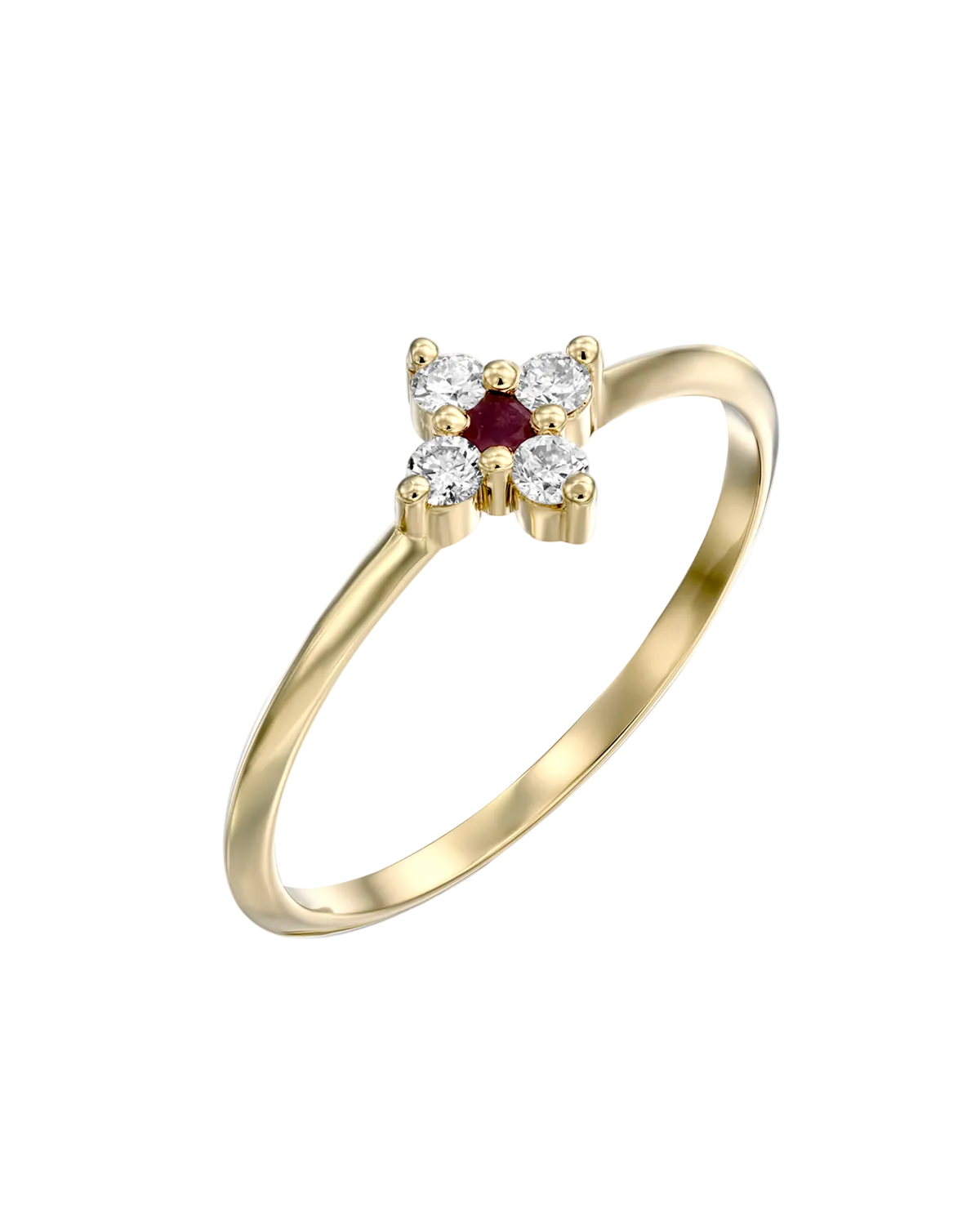 טבעת בת' יהלומים לבנים ורובי