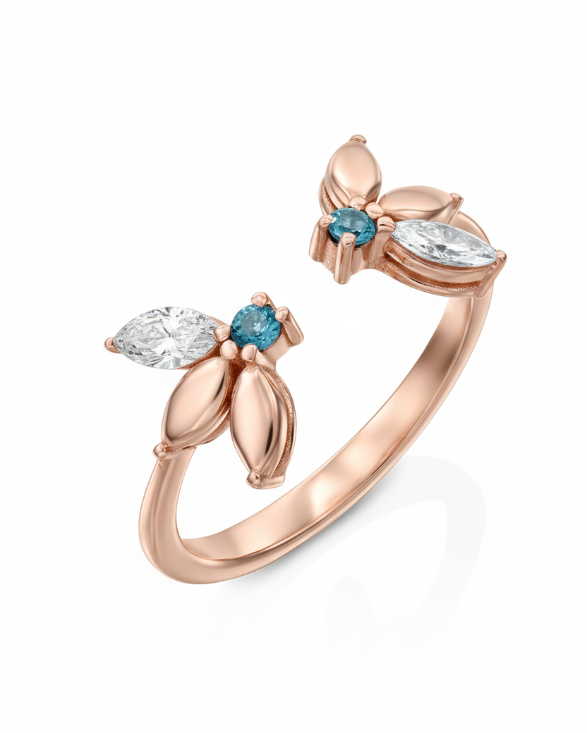 טבעת ז'אן בקו מוגדלת בלו טופז ויהלומים