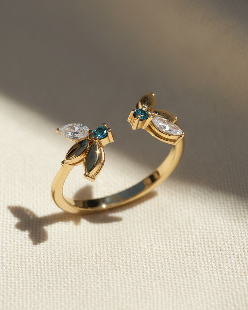 טבעת ז'אן בקו מוגדלת בלו טופז ויהלומים