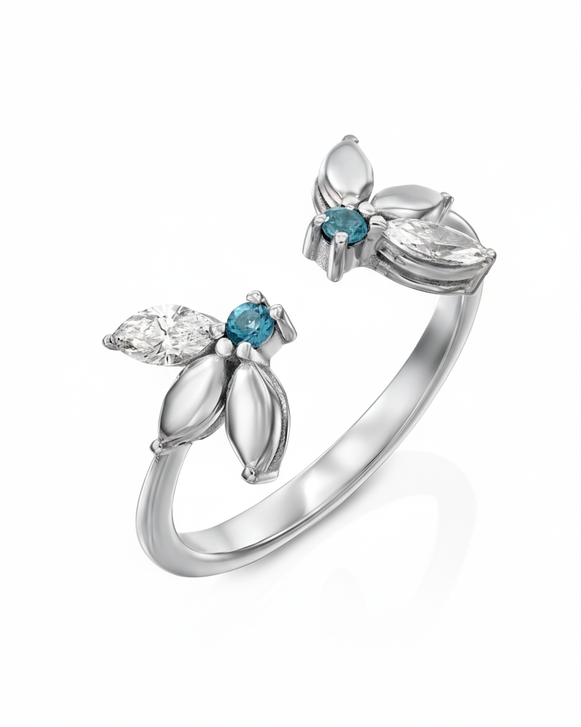 טבעת ז'אן בקו מוגדלת בלו טופז ויהלומים