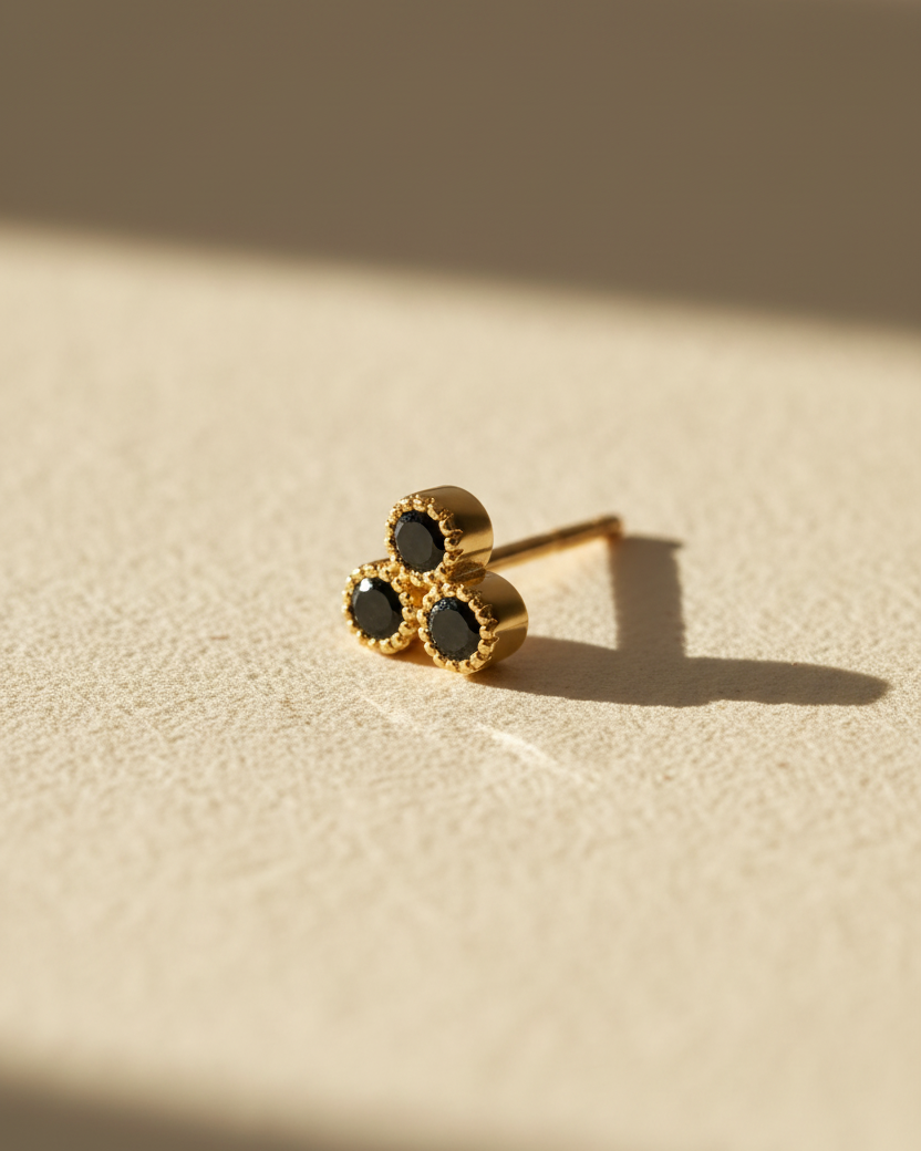 עגיל הנרייטה יהלומים שחורים