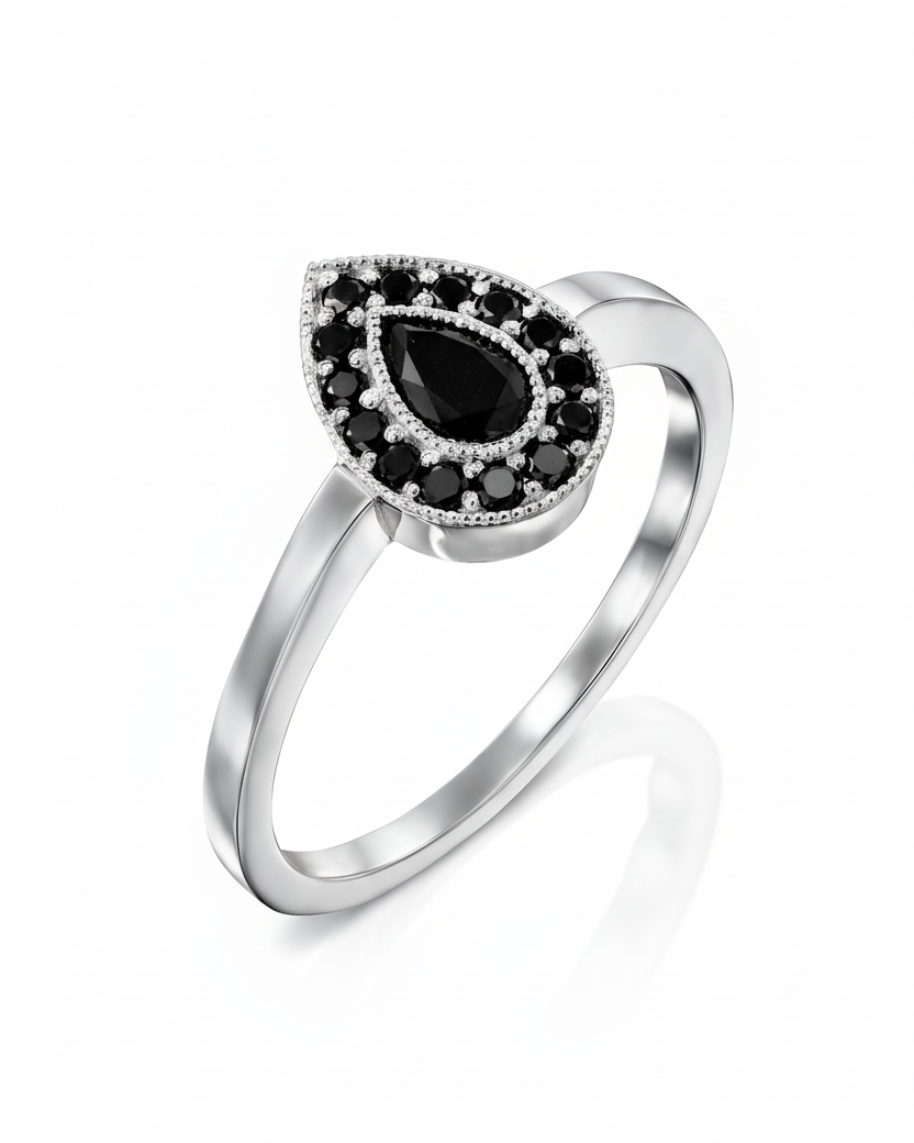 טבעת לונה יהלומים שחורים