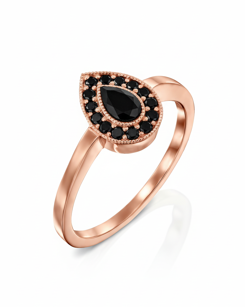 טבעת לונה יהלומים שחורים