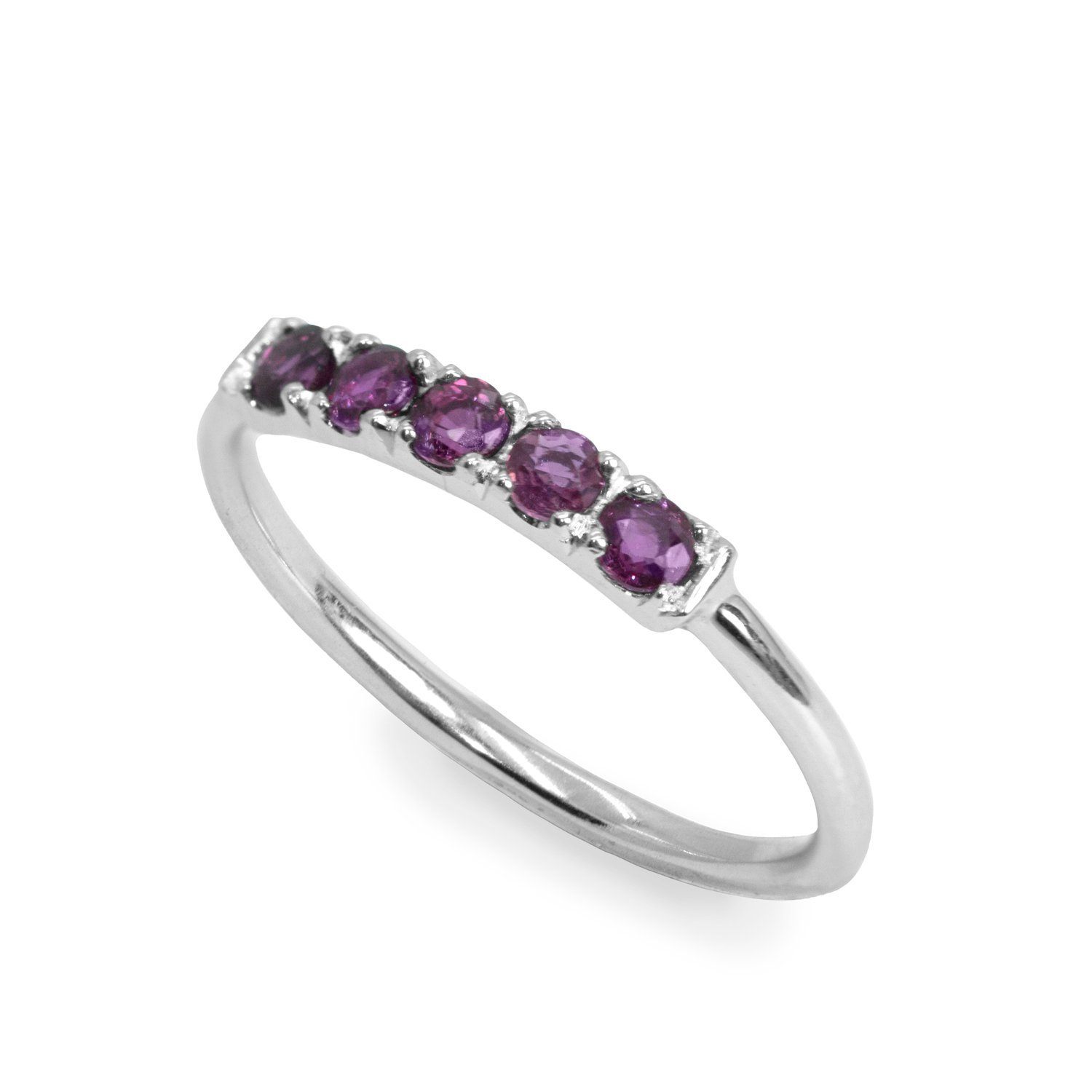 white gold ring with amethyst gems