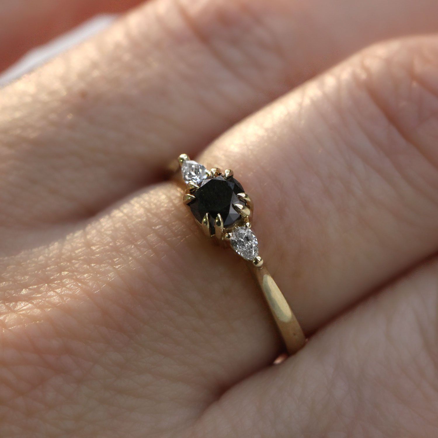 engagement ring with black and white diamonds