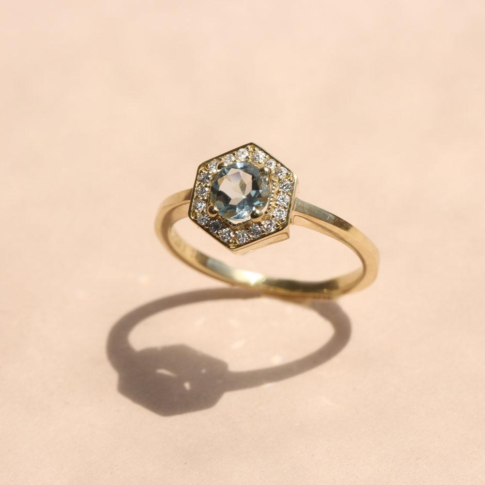 engagement ring with aquamarine and diamonds