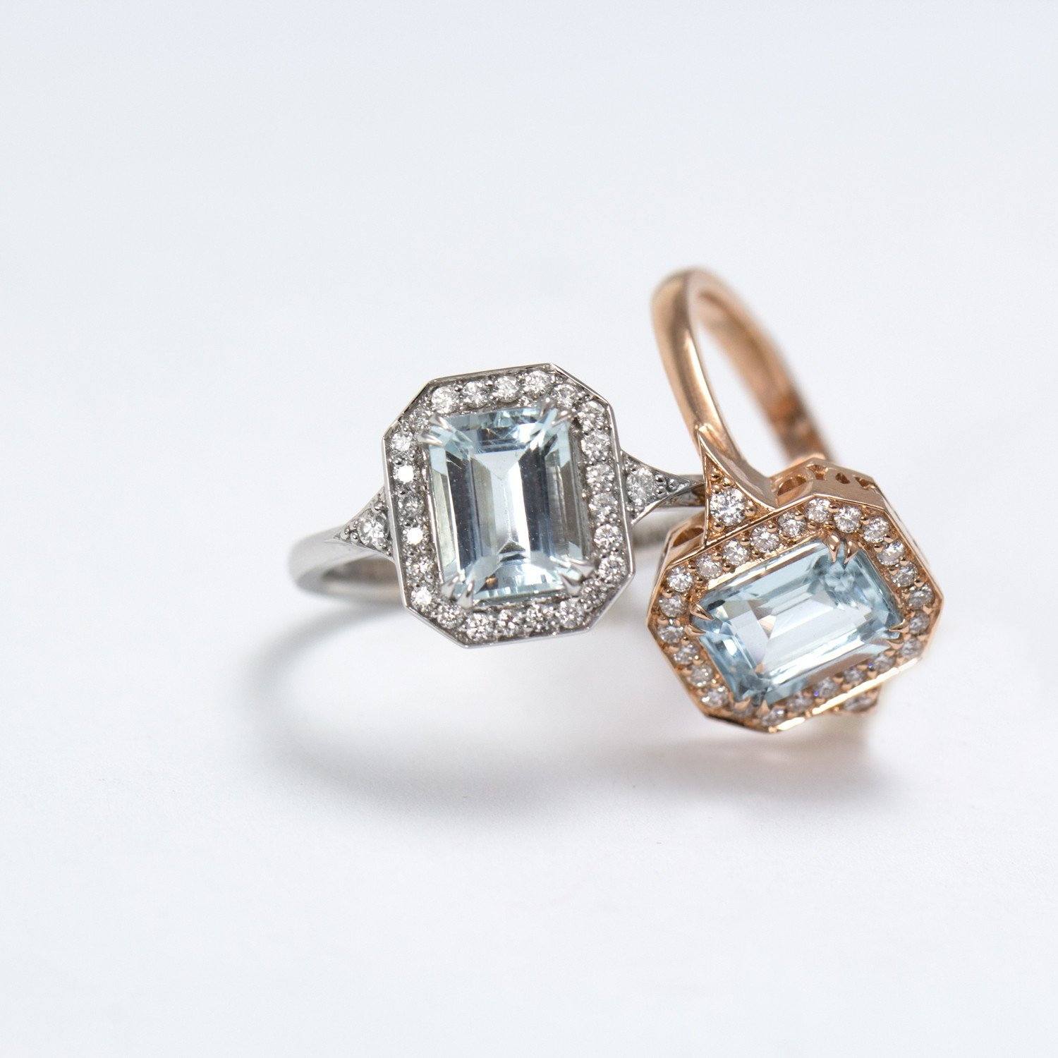white gold ring with aquamarine and 28 diamonds