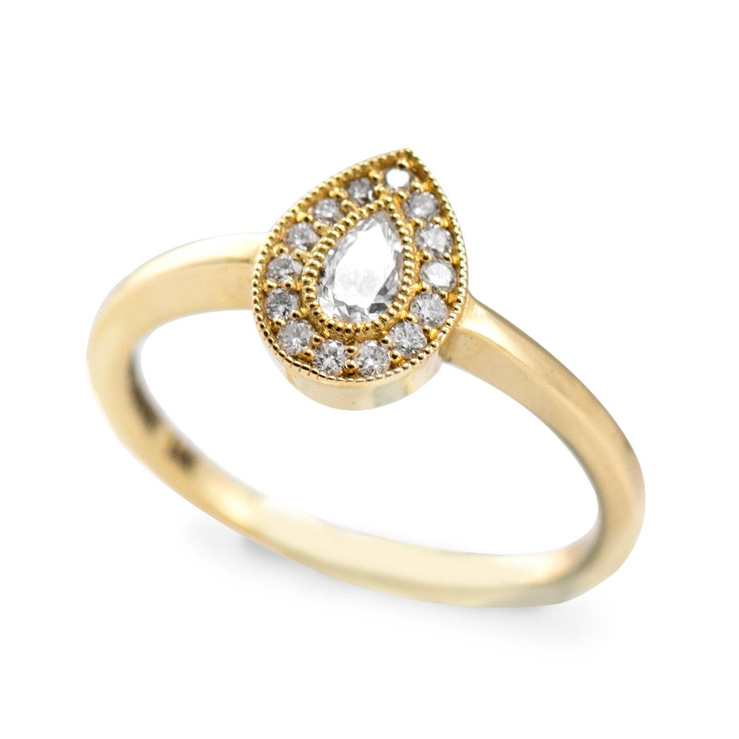 halo ring with pear shaped diamond